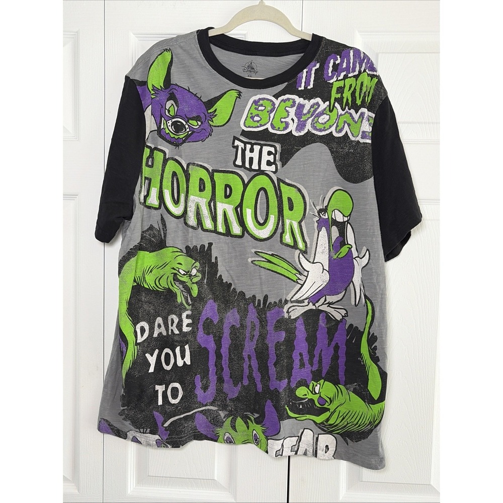 Disney Parks Horror B-Movie Graphic Tee Womens Size XXL Gray Black Cotton Slub